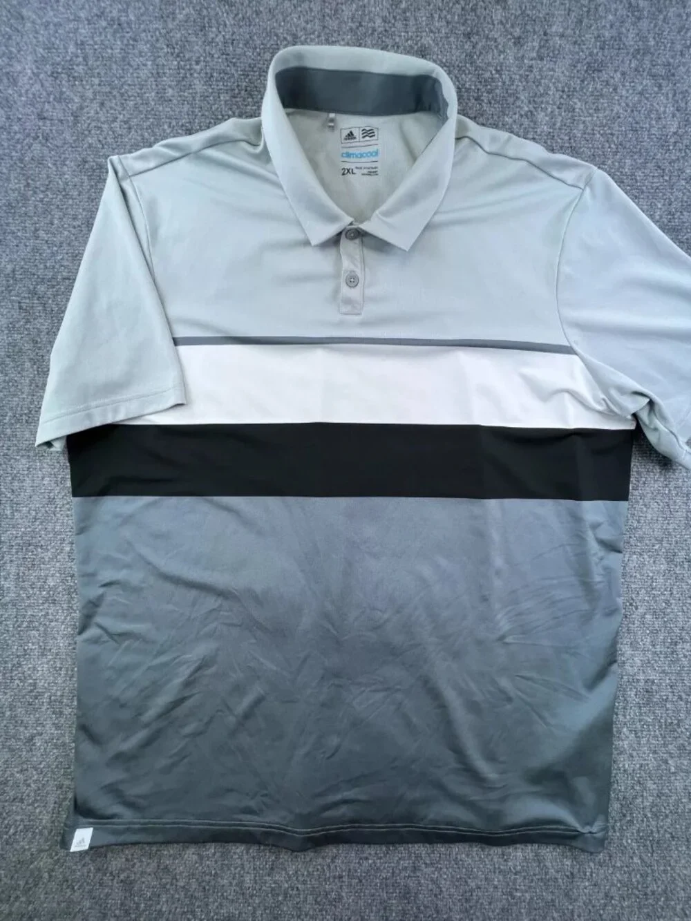 Adidas Climacool Polo Shirt Gray Striped Short Sleeve Polyester Wicking Men Golf